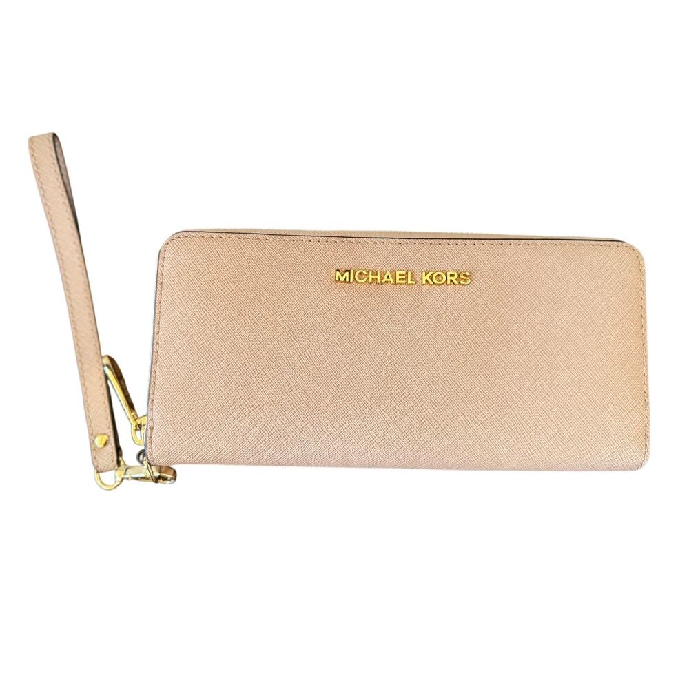 Michael Kors Pinkish Tan Multi-Pocket Leather Wristlet Wallet